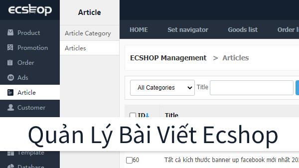 Quản Lý Thêm Sửa  Bài Viết - Tin Tức Trong ECShop