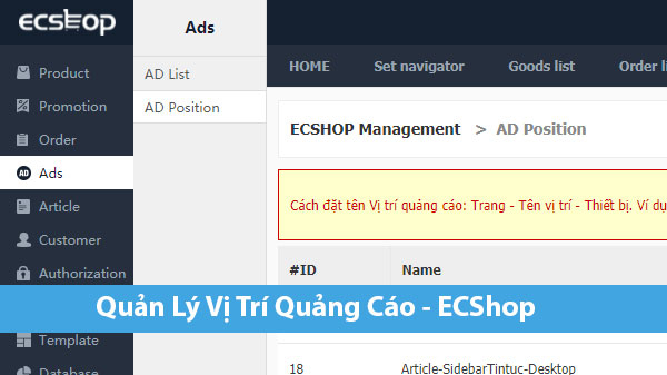 Vị trí quảng cáo - Advertising Position Trong ECShop