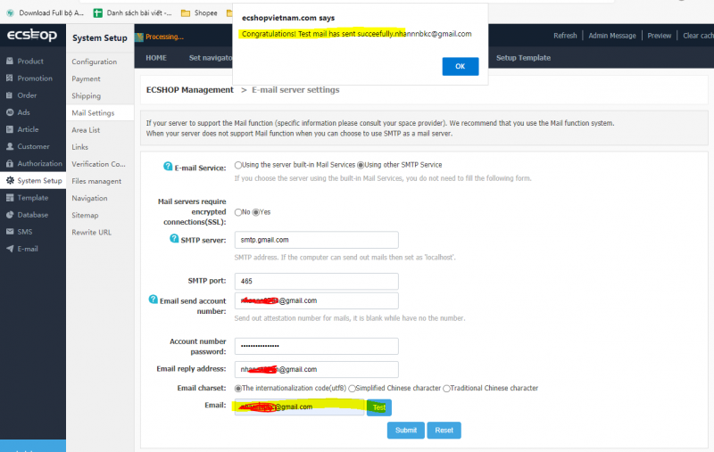 gửi mail ecshop