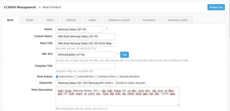 Thêm mới sản phẩm ecshop